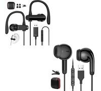 AIAUXAI 2 Pezzi Cuffie USB A con Microfono per PC Laptop, Cuffie In Ear con Gancio Auricolare + Half In Ear, Controllo Volume per PS4/5 Computer Chromebook MacBook Ufficio Giochi Video In-Line Nero