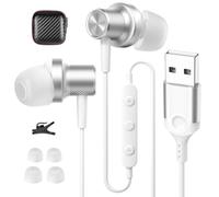 AIAUXAI Auricolari USB cablati con microfono per PC Computer, USB-A | Auricolari in-ear con cavo USB, con microfono e controllo audio, per computer portatili HP, Dell, Acer, per lavoro, ufficio