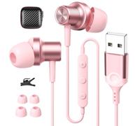 AIAUXAI Auricolari USB cablati con microfono per PC Computer, USB-A | Auricolari in-ear con cavo USB, con microfono e controllo audio, per computer portatili HP/Dell/Acer, per lavoro, ufficio