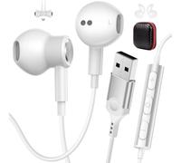 AIAUXAI Auricolari USB con microfono per PC e laptop, cuffie cablate | Cuffie USB con microfono, cavo lungo 2,3 m, cuffie con filo per computer HP/Dell, casa, gioco, ufficio, zoom, scuola, bianco