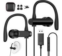 AIAUXAI Cuffie USB con Filo per Computer, Laptop, 2,3M In Ear Auricolari mit Gancio auricolare, Microfono, Controllo Volume, per PS5/4, per Chromebook, Windows per Macbook, Ufficio Gaming Video Nero