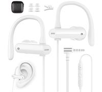 AIAUXAI In Ear Cuffie Sport con Filo, Jack 3,5MM, Gancio Auricolare, Bianco | Microfono e Controllo Volume Stereo HiFi Cancellazione del Rumore Auricolari per Samsung per MP4 Gaming Ufficio Musica Radio