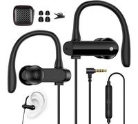 AIAUXAI In Ear Cuffie Sport con Filo, Jack 3,5MM, Gancio Auricolare, Nero | Microfono e Controllo Volume Stereo HiFi Cancellazione del Rumore Auricolari per Samsung per MP4 Gaming Ufficio Musica Radio