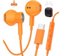 AIAUXAI In Ear Cuffie USB C per Samsung S26 S25 S24 S23 A56 A16 A17 Arancio | Microfono e Controllo Volume, Design Magnetico Auricolari con Filo per iPhone 18 Pro 17 16 15 Cuffie Pixel 11 10 9 per Xiaomi