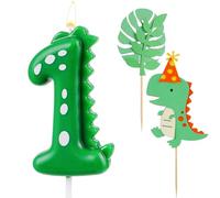 AIBAOBAO Candelina 1 Anno, Candeline Compleanno Numero Verde, Candele Compleanno Dinosauro 7cm, avec Decorazioni Torta Dinosauri, Candelina Numeri per Feste e Compleanni 1 Anno Bimba Bimba