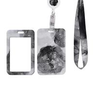 AIBAOBAO Porta Badge, Porta Badge da Collo, Portabadge con Cordino Fibbia a Scomparsa per ID Cards e Cellulare, per Ufficio Scuola Infermiera Medico Donna Uomo (Marmo Nero)
