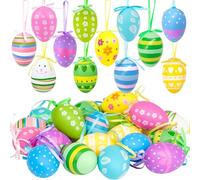 AIBAOBAO Uova di Pasqua Decorative, 24 Pcs Uova Pasquali da Appendere in Plastica Colorate, 6 x 4 cm,Decorazioni per Casa e Regalo, Cestini Pasquali, Albero Pasquale