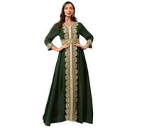 Aibaowedding Abiti musulmani Donne Abito da sera Dubai Stile Caftano Robe Full Lunghezza Ricamo Stampa Floreale Islamico Turco Marocchino Abiti Da Sera Di Nozze, verde, M