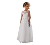 Aibaowedding Abito Vintage Lungo per Bambini in Tulle con Cintura/Abito Chic in Linea A per Prima Comunione, Abito da Dama di Onore, Abito da Fiore per Ragazze 2-12 Anni, bianco, 12 anni
