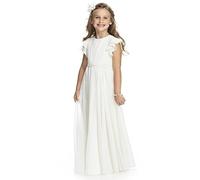 Aibaowedding Boho Abito lungo in chiffon per bambini con cintura e maniche corte a farfalla/vintage chic linea ad A, abiti da comunione, damigella d'onore, bianco, 12 anni