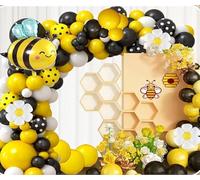 AIBIIN 120 palloncini gialli, neri e bianchi, 45/30/25/10/12,7 cm, kit fai da te e arco per il 1° compleanno, sesso rivelare ape, compleanno, baby shower, decorazioni per feste, forniture per