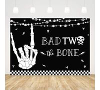 AIBIIN 2,1 x 1,5 m Bad Two The Bone Sfondo Ragazze Ragazzi 2° Compleanno Scheletro Umano Sfondo per Fotografia Black Rock and Roll Decorazioni per feste di compleanno Banner Forniture Photo Booth