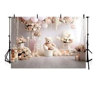 AIBIIN 2,1 x 1,5 m Beige Orso Fotografia Sfondo Fiore Palloncino Neonato Torta di Compleanno Smash Ritratto Decor Banner Studio Prop Forniture