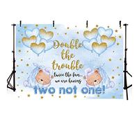 AIBIIN 2,1 x 1,5 m blu gemelli baby shower sfondo a forma di cuore palloncino e paillettes oro decorazioni banner per ragazzi doppio il problema sfondo festa