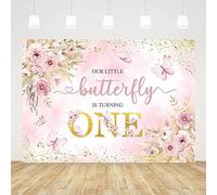 AIBIIN 2,1 x 1,5 m farfalla 1° compleanno sfondo per ragazze Boho Our Little Butterfly is Turning One fotografia sfondo rosa floreale pastello farfalla decorazioni festa di compleanno banner