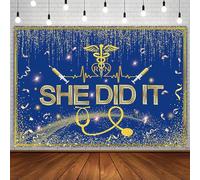 AIBIIN 2,1 x 1,5 m infermiera laurea fondale She Did It Congratulations Graduates blu oro glitter fotografia sfondo complimenti laureati el 2024 decorazioni per feste banner studio fotografico