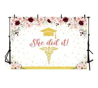 AIBIIN 2,1 x 1,5 m infermiera laurea sfondo She Did It Congratulations Graduates fotografia sfondo rosa glitter oro macchie floreali banner complimenti laureati puntelli foto