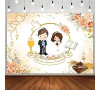 AIBIIN 2,1 x 1,5 m Mi Primera Comunione Sfondo per Gemelli Nuestra Primera Comunión God Bless Battesimo Decorazione Festa Battesimo Cerimonia Mi Bautizo Banner Calice Floreale Fotografia Sfondo