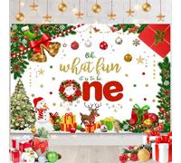 AIBIIN 2,1 x 1,5 m Natale 1st Birthday sfondo Oh What Fun It is to Be One Merry Birthday Party Decorazioni Regalo Albero di Natale Renna Oro Polka Dots Campana Fotografia Sfondo Banner Photo Studio