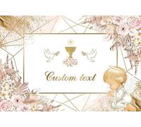 AIBIIN 2,1 x 1,5 m personalizzato Prima Comunione Tema Sfondo Boho Rosa Floreale Battesimo Festa Fotografia Sfondo Piccione Piccolo Angelo Dio Benedica Photo Decoration Banner