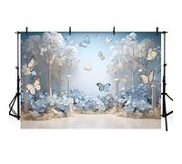 AIBIIN 2,1 x 1,5 m Primavera Giardino Fotografia Sfondo Fiori Blu Farfalla Bambino Festa di Compleanno Ritratto Decor Sfondo Photo Studio Puntelli