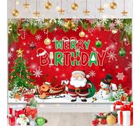 AIBIIN 2,1 x 1,5 m rosso e verde Buon compleanno sfondo di Natale per bambini a tema di compleanno decorazioni Babbo Natale renna albero di Natale fiocco di neve fotografia sfondo banner servizio