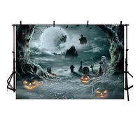 AIBIIN 2,1 x 1,5 m sfondo di Halloween per fotografia Horror Night grigio spaventoso foresta zucca lanterna spettrale autunno luna sfondo per tutti i santi festa croce tomba teschio foto puntelli