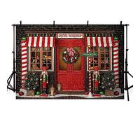 AIBIIN 2,1 x 1,5 m sfondo fotografico di Natale Officina di Babbo Natale Ghirlanda Schiaccianoci vetrina giocattolo regali finestra fiocchi di neve sfondo ornamenti muro di mattoni foto puntelli