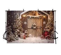 AIBIIN 2,1 x 1,5 m sfondo fotografico natalizio invernale con porta in legno con albero di Natale per bambini, ritratti di famiglia, decorazione per foto da studio