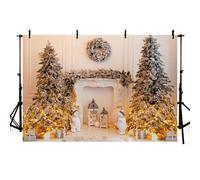 AIBIIN 2,1 x 1,5 m sfondo natalizio bianco camino abete albero di Natale fotografia sfondo decorazione sfondo famiglia bambini festa festa banner decorazioni ritratto foto stand puntelli