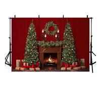 AIBIIN 2,1 x 1,5 m sfondo natalizio vintage rosso inverno camino albero di Natale fotografia sfondo bambini ritratto di famiglia decorazione banner studio puntello forniture