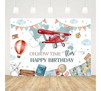 AIBIIN 2,1 x 1,5 m Time Flies Decorazione di Compleanno Sfondo Aereo Compleanno Sfondo How Time Flies Sfondo Aereo Compleanno Forniture