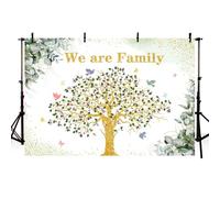 AIBIIN 2,1 x 1,5 m We are Family Tree Family Tree Pink Floral Green Eucalipto Foglie Festa di Famiglia Fotografia Sfondo Uccello Oro Glitte Riunione di Famiglia Banner Forniture Fotografiche