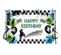 AIBIIN 2,1x5 m Ragazzo Compleanno Fotografia Sfondo Moto Cross Country Rally Nero Bianco Bandiera Palloncino Pista Sfondo Moto Cross Country Bicicletta Torta Smash Decor Studio Puntelli