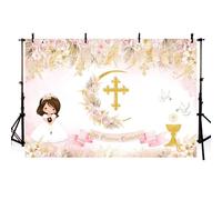 AIBIIN 2,4 x 1,8 m Boho Battesimo Sfondo per Ragazza Mi Primera Comunione Fotografia Sfondo Prima Comunione Battesimo Dio Benedica Decorazioni per Feste Banner Forniture Fotografiche