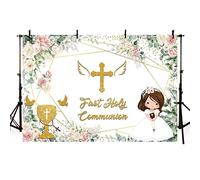 AIBIIN 2,4 x 1,8 m Prima Comunione Sfondo Dio benedica Ragazze Battesimo Decorazioni per Feste Battesimo Cerimonia Neonato Baby Shower Fotografia Sfondo Rosa Floreale Bomboniere Regali Forniture