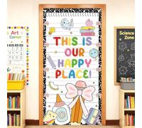 AIBIIN Copertura per porta per il ritorno a scuola Composizione Quaderni Linea Classroom Decor Primo giorno di scuola Copertura per porta di benvenuto Porta d'ingresso Decorazione per Notebook Linee
