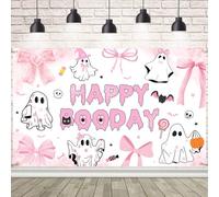 AIBIIN Decorazioni rosa per feste di Halloween, 2,1 x 1,5 m, decorazione per feste di Halloween, con fiocco, fantasma, vortice da appendere, pastello per ragazze, forniture per feste di Halloween