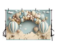 AIBIIN Fondale fotografico con mongolfiera, cielo blu, nuvole, servizio fotografico, sfondo per neonato baby shower, torta, decorazione per studio, 2,1 x 1,5 m
