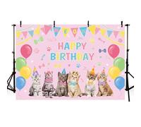 AIBIIN Gatto Buon Compleanno Sfondo Carino Gattino Partito Sfondo Pet Cat Tema Festa di Compleanno Decorazione Forniture 2,1x1,5 m
