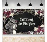 AIBIIN Halloween Till Death Do Us Part Banner Sfondo Spettrale Teschio Gotico Decorazioni per Matrimonio Forniture Nuziale Doccia Sposa e Sposi Mr e Mrs Anniversario Festa Banner 179,8 x 110 cm