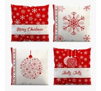 AIBIIN Set di 4 federe per cuscini natalizi, motivo natalizio con fiocco di neve, colore rosso, per decorare la casa, il divano, 45 x 45 cm