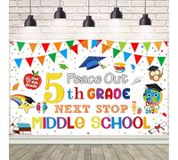 AIBIIN Sfondo di laurea di 5° grado Banner Peace Out 5th Grade Next Stop Sfondo scuola media per ragazzi ragazze 5 ° grado decorazione festa di laurea scuola elementare aula banner 179,8 x 110 cm