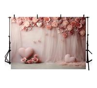 AIBIIN Sfondo fotografico rosa per San Valentino, sfondo rosa a forma di cuore innamorato, tenda per baby shower, feste di compleanno per bambini, festa di nozze, ritratto decorativo, scenografia