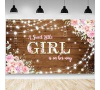 AIBIIN Sfondo in legno per baby shower banner per ragazza una dolce bambina è sulla sua strada sfondo fotografico rosa floreale baby shower decorazioni per feste banner foto puntelli 180 x 110 cm