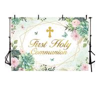 AIBIIN Sfondo per la Prima Comunione, Dio benedica, Battesimo, decorazione per feste, fondale floreale con croce, farfalla, battesimo, tema baby shower, accessori per foto, 2,4 x 1,8 m
