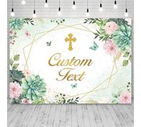 AIBIIN Sfondo personalizzato per la prima comunione, Dio benedica, battesimo, decorazione per feste, sfondo floreale con croce e farfalla, tema battesimo, baby shower, accessori per foto, 3 x 2,1 m