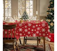 AIBIIN Tovaglia natalizia bianca con fiocco di neve rettangolare tovaglia impermeabile in poliestere rosso tovaglia per feste forniture per la decorazione della tavola 142 x 259 cm
