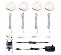 AIBOO LED Luce Sottopensile Cucina Dimmerabile con Telecomando RF Wireless, Illuminazione A LED da Incasso per Armadio, EUR Spina, 4 Luci LED con Display, 12V 8W Under Vetrine(Bianca Calda 2700K)