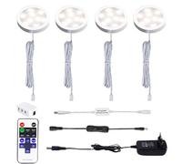 AIBOO LED Luce Sottopensile Cucina Dimmerabile con Telecomando RF Wireless, Illuminazione A LED da Incasso per Armadio, EUR Spina, 4 Luci LED con Display, 12V 8W Under Vetrine(Bianca Natura 4000K)